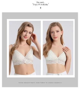 Gros plan d'une bralette en soie blanche avec dentelle florale délicate et décolleté en V