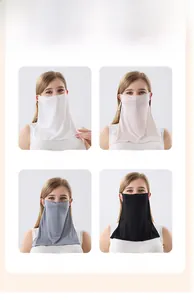 Breathable silk sun masks shown in white, beige, dark grey, and black with ear loops