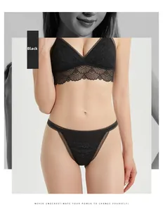 Detail of elegant black lace lingerie set with floral patterns and wavy edges