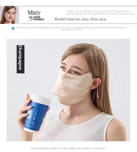 Détail du masque de protection solaire en soie champagne 100% avec protège-cou respirant