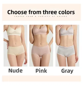 Ensemble de trois culottes en soie pour femmes avec bordure dentelle en nude et gris