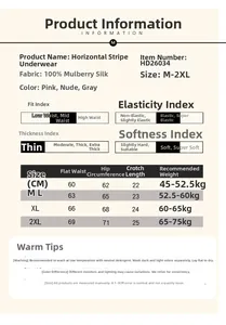Tableau détaillé des tailles pour culottes en soie avec mesures CM de M à 2XL