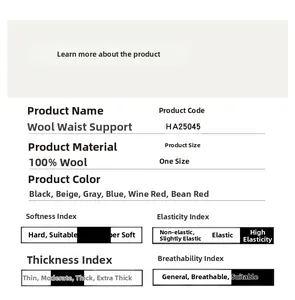 Detailed specifications of 100% superfine wool waist warmer with high elasticity properties