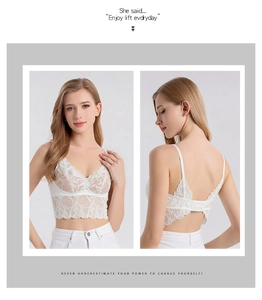 Front and back view of white lace silk bralette with adjustable straps and V-neckline
