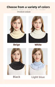 Four colors of soft 100% mulberry silk knitted neck warmers shown on a model