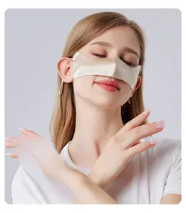 Detail showing breathable mulberry silk nose cover for dust protection in champagne gold
