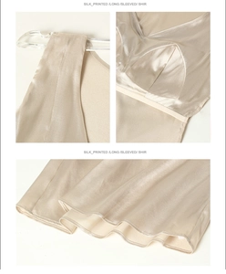 Detail of silk camisole top showing champagne satin texture and built-in chest pads