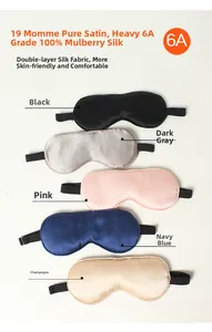 Detailed display of assorted 100% mulberry silk sleep masks in five silk satin colors