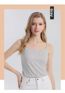 Grey mulberry silk camisole top with built-in chest pads and slim fit design