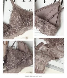Détail d'un soutien-gorge triangle en soie rose avec dentelle fine et bretelles réglables