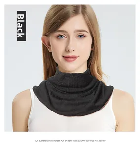 Detail of black knitted silk neck warmer showing vertical ribbed texture and high elasticity