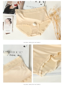 Détails de culotte en soie sans couture avec dentelle délicate et tissu doux sur la peau