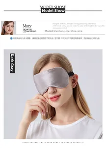 Dark grey silk sleep mask shown on model 176cm 46kg for soft light-blocking fit