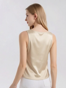 Silk V-neck camisole for women in champagne gold with a smooth backless silhouette