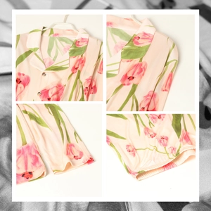 Ensemble de pyjama en soie rose pour femme avec motif tulipes et col à revers classique