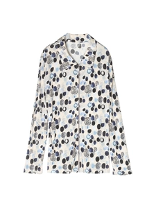 Women's silk print long-sleeved shirt with abstract dots and zipper closure