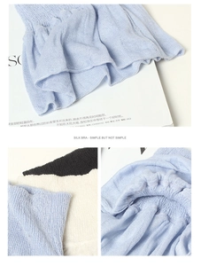 Detailed view of 100% mulberry silk knit neck warmers in blue, cream and black colors