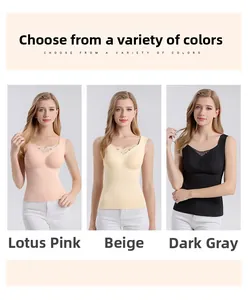 Débardeurs thermiques en soie et cachemire avec dentelle en rose lotus, beige et gris foncé