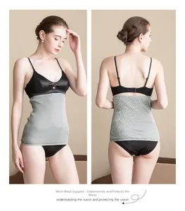Front and back views of grey merino wool waist warmer showing a slim elastic fit