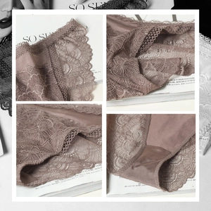 Silk low-waist lace panties in mauve with sheer mesh and floral embroidery detail