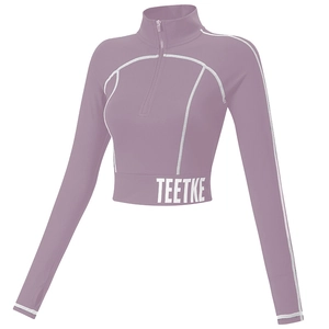 Veste de yoga mauve à demi-zip pour femme avec passe-pouces et coutures contrastées