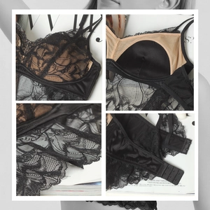 Lace silk bralette for women with adjustable straps and breathable padding in black color