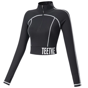 T-Shirt de Yoga Court à Manches Longues pour Femmes avec Demi-Fermeture Éclair Col Montant Sport Passe-Pouces