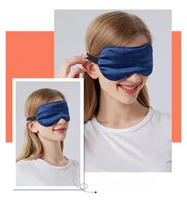 Deep blue mulberry silk sleep mask with elastic strap for light blocking comfort