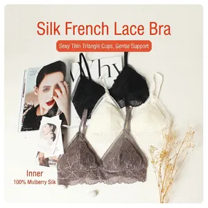 Soutien-gorge triangle en soie style français avec dentelle cil et sans armature