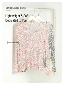 Breathable silk mesh floral sunscreen cardigan with long sleeves and round neck for women