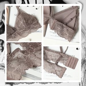 Bralette en soie et dentelle marron café avec bonnets triangle sans armatures chic