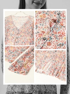 Women's silk mesh sunscreen cardigan with vintage floral print and V-neck long sleeves
