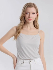 Slim fit mulberry silk camisole for women in light grey featuring a minimalist design