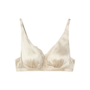 Champagne silk lace wireless bralette for women with triangle cups and satin finish