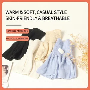 Set of 100% mulberry silk neck gaiters in four colors with ruffled edges and silk cocoons