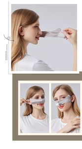 Detail of silk nose cover showing breathable fabric and comfortable ear loop design