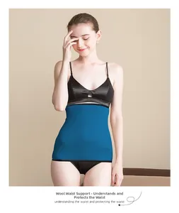 Blue thermal waist warmer made of ultra-fine wool with knitted ribbed texture for comfort