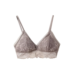 Soutien-gorge triangle en soie et dentelle rose poudré sans armature élégant