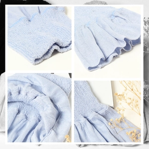 Elastic light blue 100% mulberry silk neck warmer scarf with ruffled edge texture