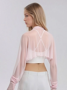 Light pink pure silk mesh sun protection jacket for women in a loose bolero style