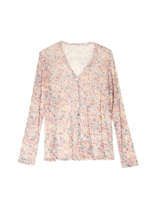 Breathable silk mesh floral sun protection cardigan with V-neck and long sleeves