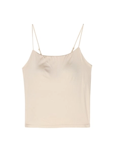 Beige mulberry silk camisole for women with thin straps and built-in chest pads