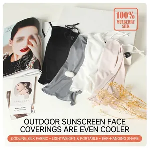 Breathable 100% mulberry silk sun protection face mask with adjustable ear loops for women