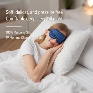 Masque de sommeil en 100% soie de mûrier 19 momme bleu foncé pour un repos sans pression
