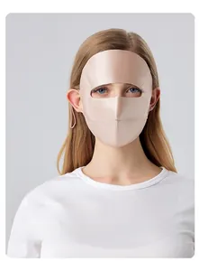Close-up of Mulberry silk sun mask showing smooth texture and UPF50+ UV protection