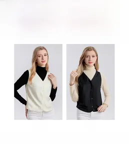 Detail of V-neck mulberry silk jacquard vest showing white and black color options