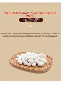 Close-up of natural silk cocoons on a bamboo tray for high-quality warm pants padding