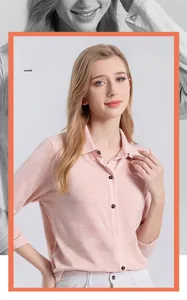 Détail de la chemise rose en laine australienne 100% fine avec col à revers boutonné
