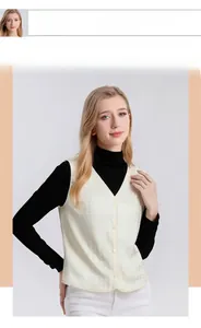 Detail of V-neck mulberry silk vest featuring sophisticated jacquard texture and buttons