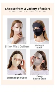 Detail view of 100% mulberry silk sun protection face masks in four elegant colors